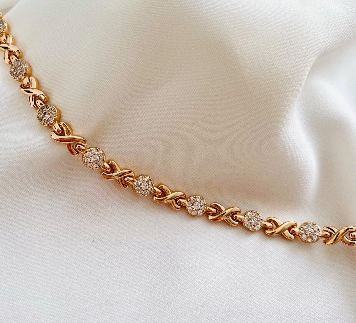 Altın Kaplama Zincir Taşlı Çelik Bileklik Gold 880199